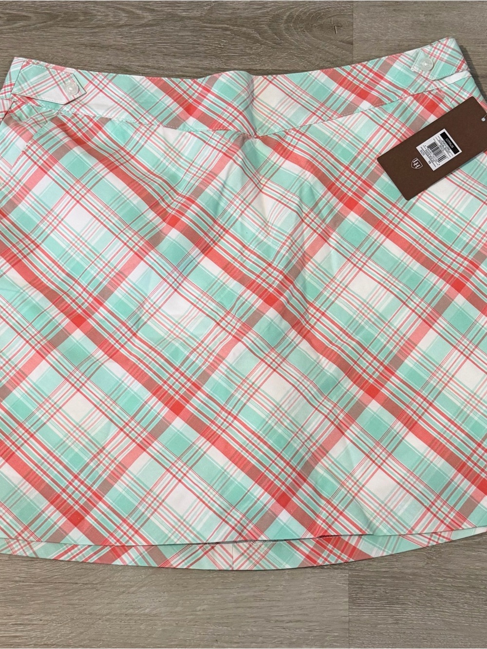 Lady Hagen Plaid Mini Skirt in Coral, Mint & White